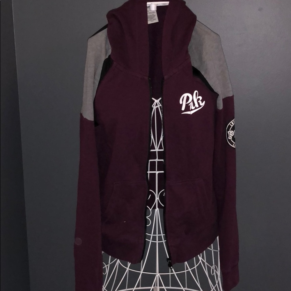 Maroon black and grey zip up